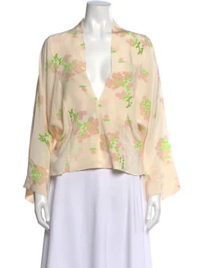 Pre-owned Bernadette Silk Floral Print Blouse In Neutrals