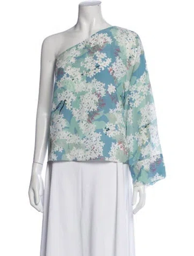 Pre-owned Bernadette Silk Floral Print Top In Blue