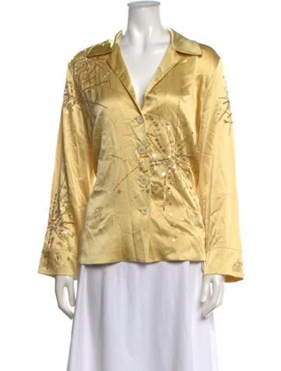 Pre-owned Bernadette Silk Printed Blouse In Yellow