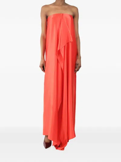 Pre-owned Bernadette Strapless Draped Maxi Dress In Orange