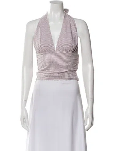 Pre-owned Bernadette Striped Halterneck Top In White