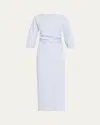 Bernadette Striped Puff Sleeve Draped Dress
