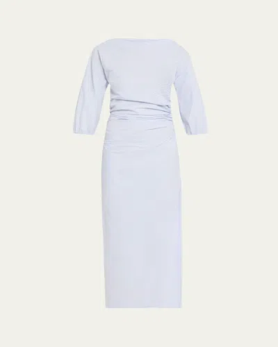 Bernadette Striped Puff Sleeve Draped Dress
