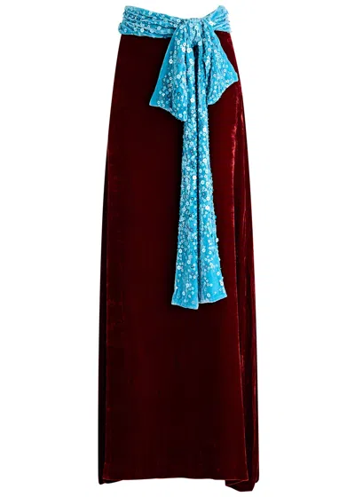 Bernadette Ted Embellished Velvet Maxi Skirt In Brown