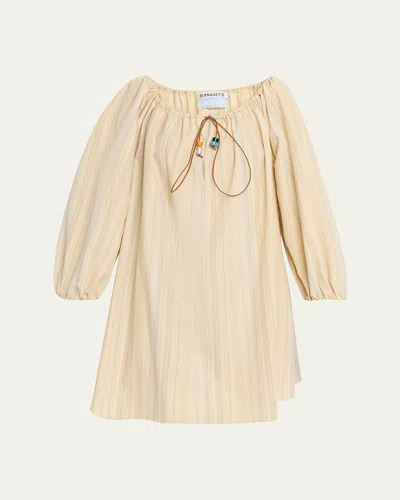Bernadette Tie-neck Striped Cotton Long-sleeve Mini Dress In Multi