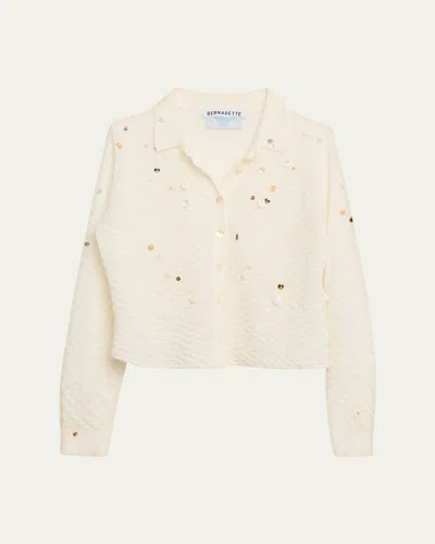 Bernadette Turner Embellished Check Linen Button-down Shirt In Neutral