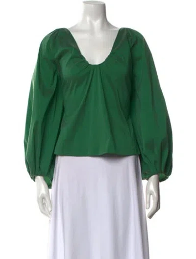 Pre-owned Bernadette V-neck Long Sleeve Top In Green