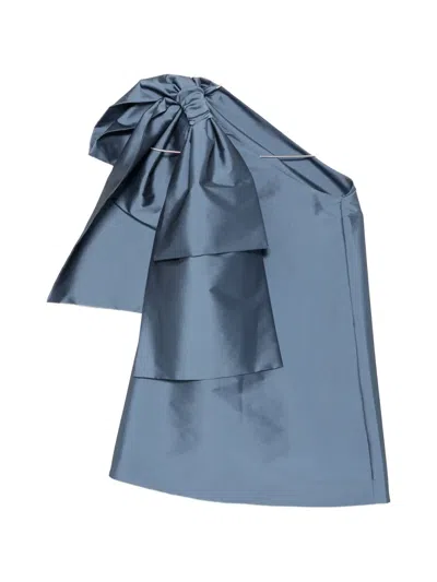 Bernadette Winnette One-shoulder Bow Mini Dress In Blue