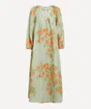 Bernadette Peach Print Puff-sleeve Linen Dress