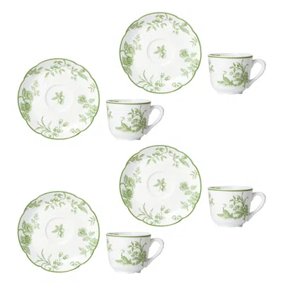 Bernardaud Albertine Espresso Cup & Saucer, Set Of 4 In Green