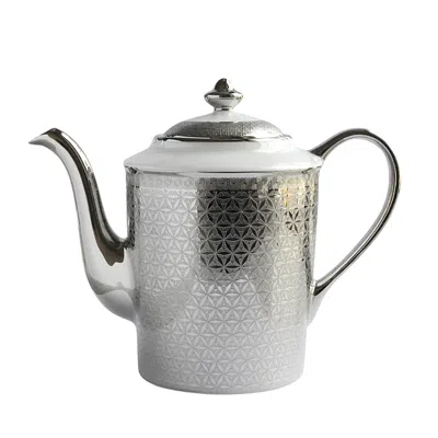 Bernardaud Divine Coffee Pot In Platinum And White
