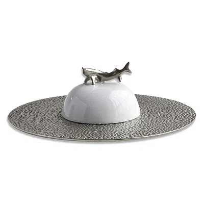 Bernardaud Ecume Platinum Caviar Pate And Bell Cover In Gray