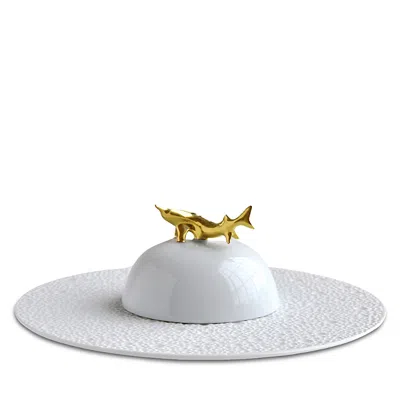 Bernardaud Ecume White Caviar Plate And Bell Cover