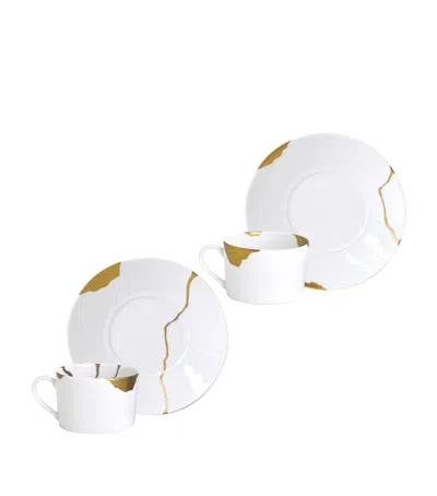 Bernardaud Kintsugi Breakfast Cups And Saucers In Gold