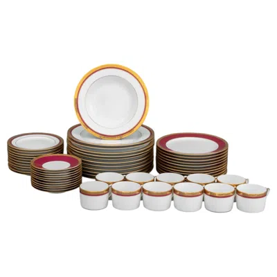 Pre-owned Bernardaud "madison Carmin" Pattern Porcelain Dinnerware Service For Eleven In Beige
