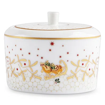 BERNARDAUD NOEL BLANC SUGAR BOWL WITH LID