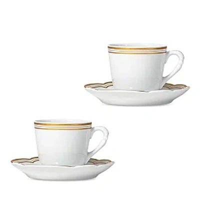 Bernardaud Pompadour Set Of 2 Espresso Cups & Saucers In White/gold
