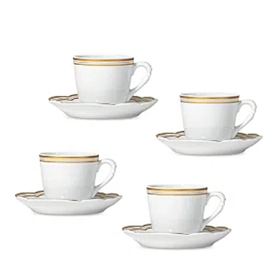 Bernardaud Pompadour Set Of 4 Espresso Cups & Saucers In White/gold