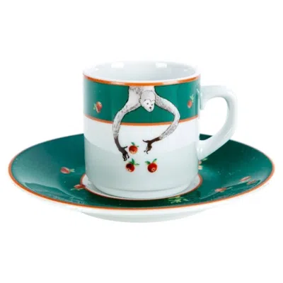 Pre-owned Bernardaud Set 6 Le Cirque Custom  Limoges Espresso Cup & Saucer With Monkeys In Gray