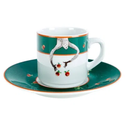 Pre-owned Bernardaud Set 6 Le Cirque Custom  Limoges Espresso Cup & Saucer With Monkeys In Gray