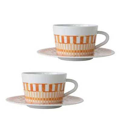 Bernardaud Terra Rosa Tea Cup & Saucer, Set Of 2 In Orange