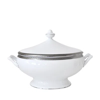 Bernardaud Torsade Soup Tureen In White/platinum