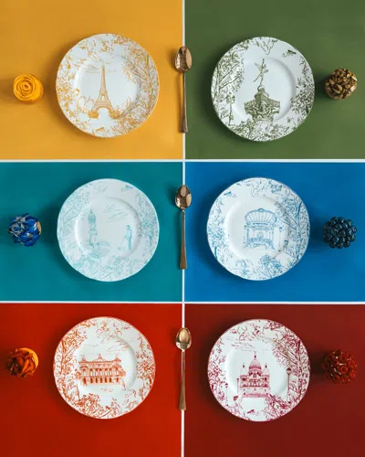 Bernardaud Tout Paris Dessert Plates, Set Of 6 In Multi