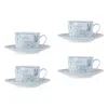 Bernardaud Tout Paris Set Of 4 Tea Cups & Saucers In White/blue