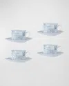 Bernardaud Tout Paris Set Of 4 Tea Cups & Saucers