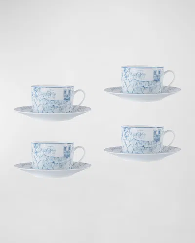 Bernardaud Tout Paris Tea Cups, Set Of 4 In Blue