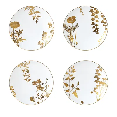 Bernardaud Vegetal Or Assorted Salad Plates, Set Of 4 In White/gold