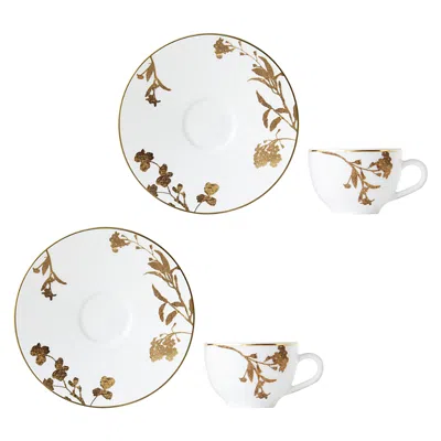 Bernardaud Vegetal Or Espresso Cup & Saucer, Set Of 2 In White/gold