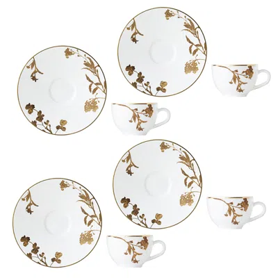 Bernardaud Vegetal Or Espresso Cup & Saucer, Set Of 4 In White/gold