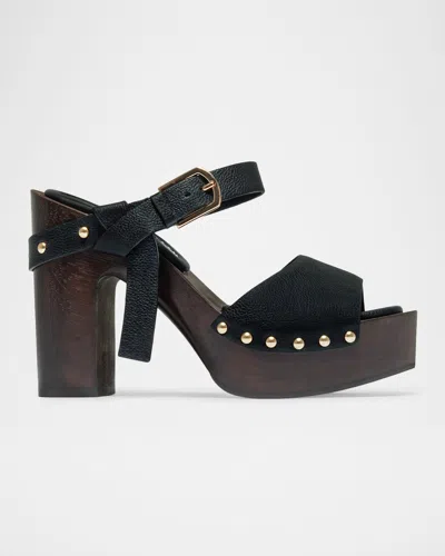 Bernardo 115mm Luxor Leather Platform Clogs In Black