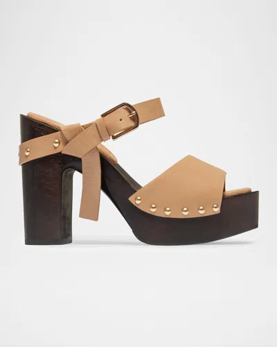 Bernardo 115mm Luxor Leather Platform Clogs In Neutral