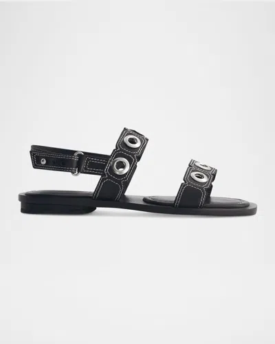 Bernardo 1946 Acro Leather Flat Slingback Sandals In Black Glove Leather