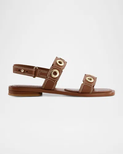 Bernardo 1946 Acro Leather Flat Slingback Sandals In Saddle Glove Leather