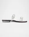 Bernardo 1946 Arta Buckle Metallic Leather Flat Sandals In Light Silver Metallic Glove Leather