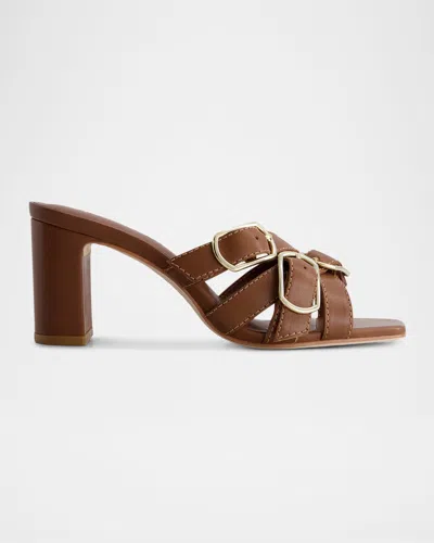 Bernardo 1946 Bea Leather Buckle Mule Sandals In Brown