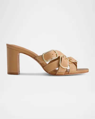 Bernardo 1946 Bea Leather Buckle Mule Sandals In Dune Glove Leather