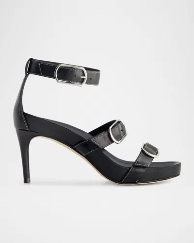 Bernardo 1946 Castel Leather Triple Buckle Stiletto Sandals