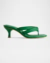 Bernardo 1946 Miami Kitten-heel Leather Mule Sandals In Green Glove Leather