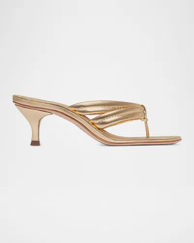 Bernardo 1946 Miami Kitten-heel Leather Mule Sandals In Gold