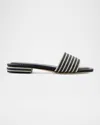 Bernardo 1946 Myko Bicolor Flat Slide Sandals In Black Glove Leather/ Natural Canvas