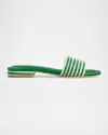 Bernardo 1946 Myko Bicolor Flat Slide Sandals In Green Glove Leather/ Natural Canvas