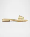 Bernardo 1946 Myko Bicolor Flat Slide Sandals In Light Gold Metallic Glove Leather/ Natural Canvas