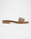 Bernardo 1946 Myko Bicolor Flat Slide Sandals In Saddle Glove Leather/ Natural Canvas