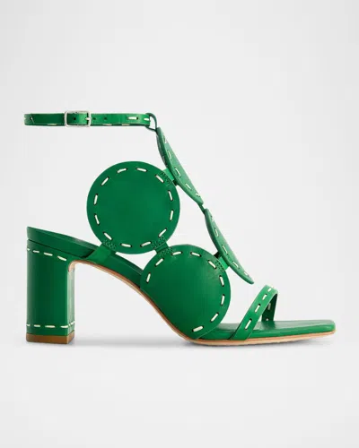 Bernardo 1946 New Moon Circle Leather Sandals In Green Vachetta Leather