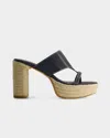 Bernardo 1946 Tera Leather Espadrille Slide Sandals In Black Glove Leather