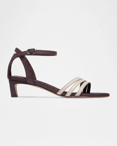Bernardo 40mm Lima Leather Ankle-strap Kitten-heel Sandals In Brown